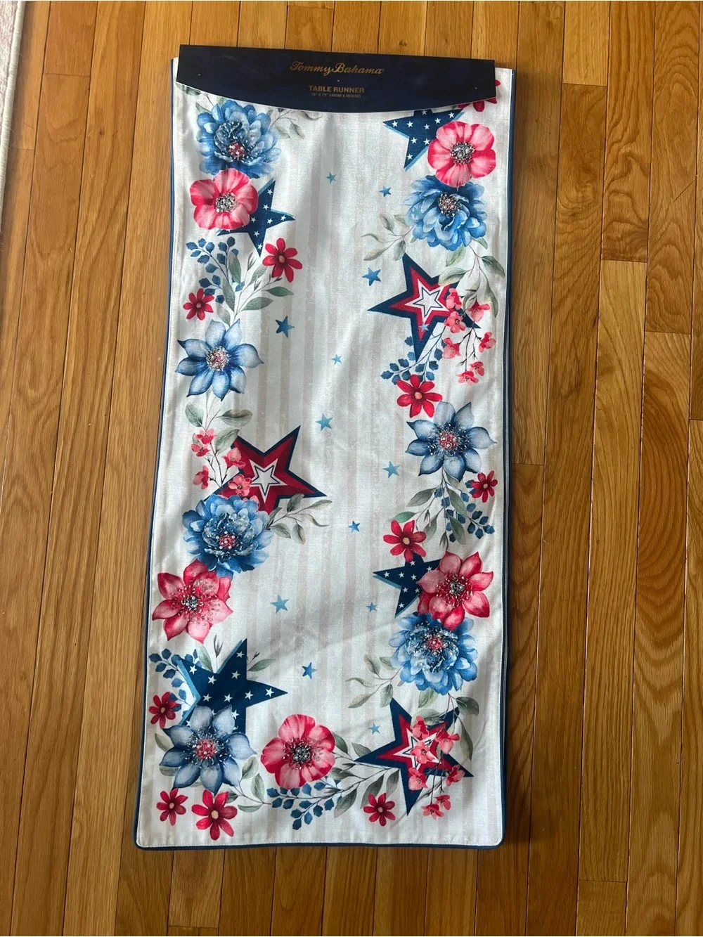 Tommy Bahama Red, Blue & White Floral Star Table Runner 16” x 72”